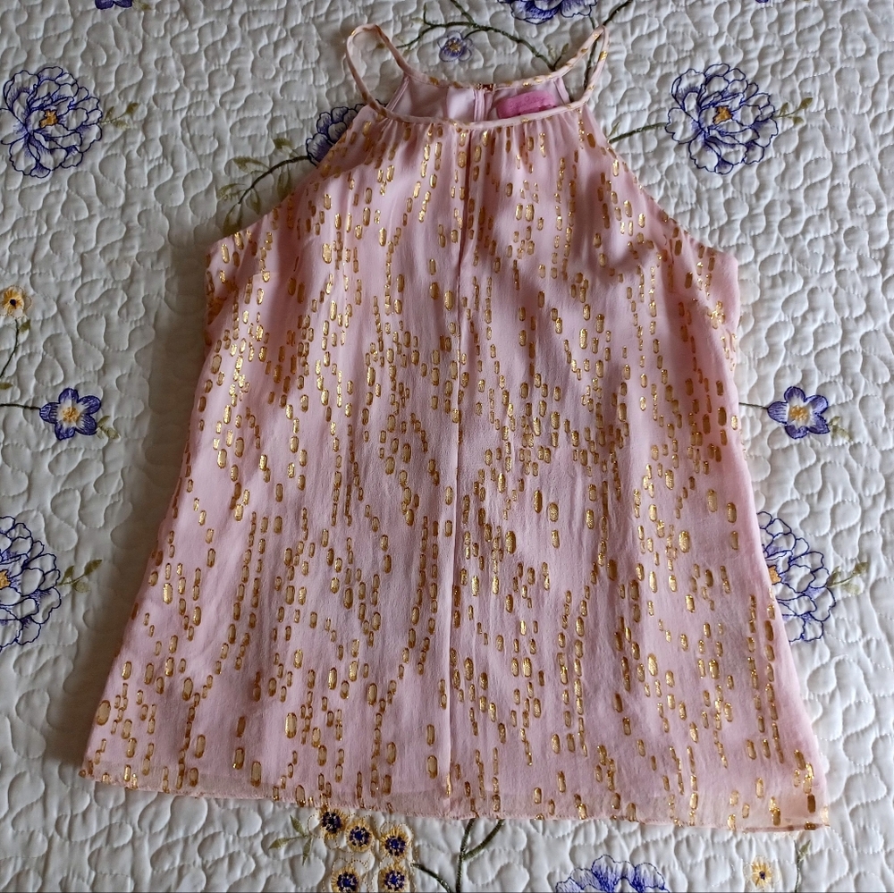 Lilly Pulitzer Silk Pink Tank Top with Gold Foil Spots, Size XS/S - Picture 11 of 16